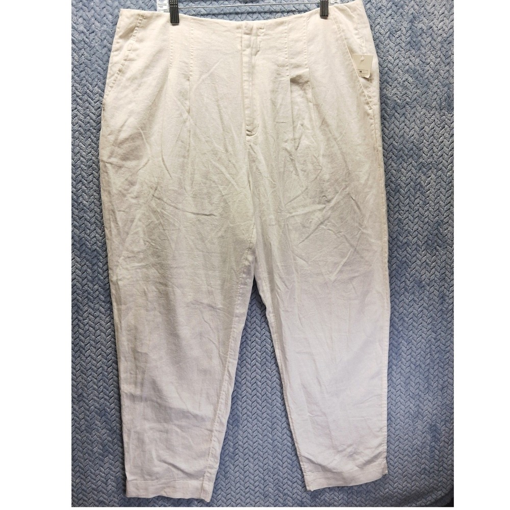 New Day Off White Tapered Leg Highest Rise Pleated Linen Blend‎ Pants Size 16R